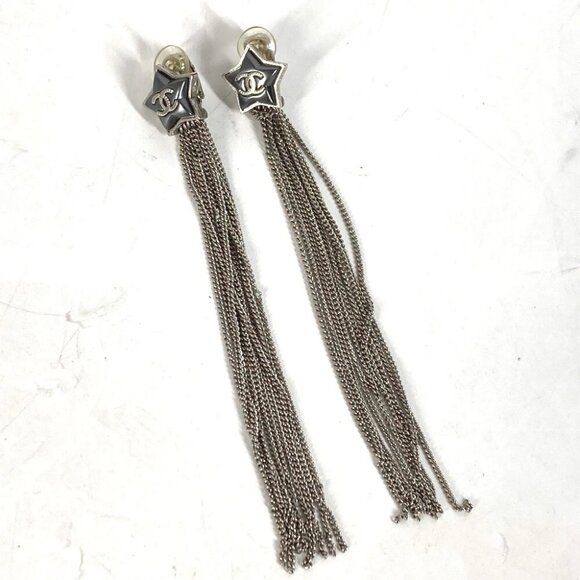 CHANEL CC CC Mark Star 10 Chain Accessories Long Earrings Pierce - Picture 1 of 9